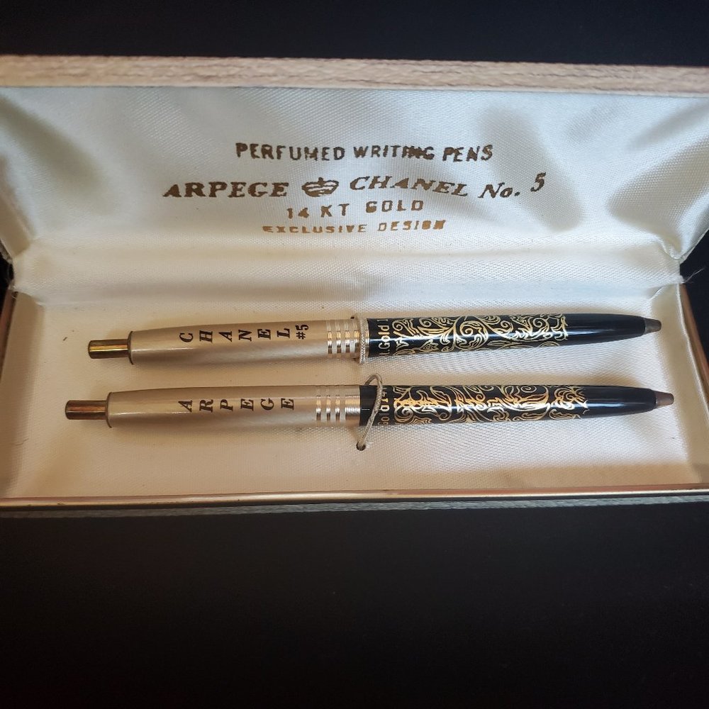 Vintage 14KT Gold Arpege Chanel No.5 perfumed writing pens.